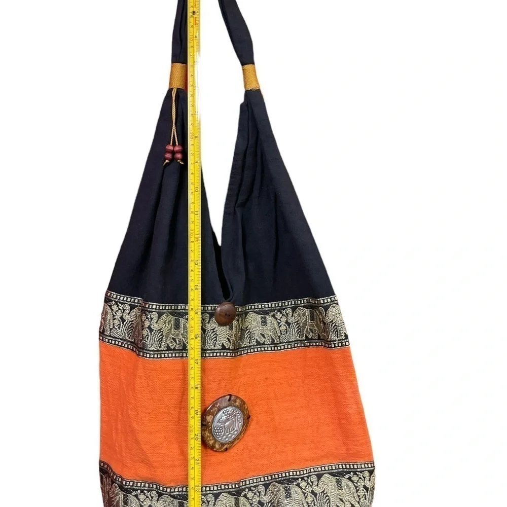 Shoulder Bag Sling Thai Hippie Hobo Orange Black color Crossbody Bag Bohemian